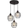 UOFUS 3-Light Pendant Lighting with Black Metal Cage Shade Adjustable Modern Light Fixture for Kitchen Living Room Bedroom Hallway Bar
