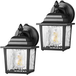 DEWENWILS 2 Pack Dusk to Dawn Wall Light Outdoor, Clear Water Ripple Glass Shade, Exterior Light Fixtures Wall Mount, E26 Socket, Anti-Rust & Waterproof Wall Sconce for Garage, Backyard, UL Listed