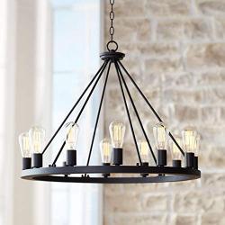 Lacey Black Wagon Wheel Chandelier 28'' Wide Modern Industrial Rustic Open Round Frame LED 12-Light Fixture for Dining Room House Island Entryway Bedroom Living Room - Franklin Iron Works