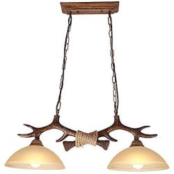 Ladiqi 2 Lights Pendant Light Industrial Farmhouse Dining Table Hanging Island Lighting Fixture Retro Antlers Chandelier Lights Amber for Kitchen Dining Room Living Room Bar