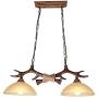Ladiqi 2 Lights Pendant Light Industrial Farmhouse Dining Table Hanging Island Lighting Fixture Retro Antlers Chandelier Lights Amber for Kitchen Dining Room Living Room Bar