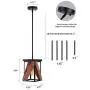 Rustic Industrial Wood Pendant Light with Metal and Wood Cage, One-Light Adjustable Rods Mini Pendant Lighting Fixture for Kitchen Island Dining Room Farmhouse, Black