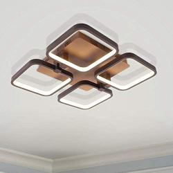 Leniure Coffee Square LED Light Ceiling Lamp Contemporary Chandelier Lighting Fixture 18'' Wide 18'' Deep 4'' High, Warm White 3000K