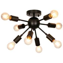 GRUSTRUST Retro Flush Mount Ceiling Light Black 8 Lights E26 Base Middle Ages Sputnik Chandeliers Ceiling Light Fixture for Dining Room, Living Room and Bedroom(Bulbs not Included)