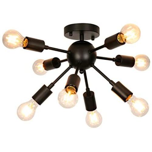 GRUSTRUST Retro Flush Mount Ceiling Light Black 8 Lights E26 Base Middle Ages Sputnik Chandeliers Ceiling Light Fixture for Dining Room, Living Room and Bedroom(Bulbs not Included)