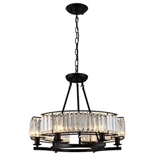 Crystal Chandelier Modern Retro Style Pendant Light Crystal Lampshade Chandelier Metal Hanging Ceiling Light Fixture Height Adjustable Hanging Lamp for Dining Living Rooms Kitchen E12