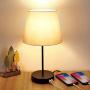 Touch Control Table Lamp, 3 Way Dimmable Nightstand Lamps with 2 USB Charging Ports, Fabric Shade Modern Beside Desk Lamp for Bedroom Living Room, 6W 2700K E26 LED Edison Bulbs Included