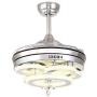 Lighting Groups 42 Inch Retractable Ceiling Fans with Light Remote Control 4 Invisible Clear Acrylic Reverse Blades Bedroom Dining Room Ceiling Fan Chandelier Indoor Fandelier Light Kits with Fans (42 Inch, Silver)