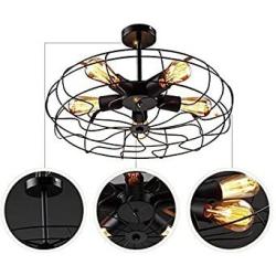 Semi Flush Mount Ceiling Light - BAYCHEER Vintage Pendant lights Industrial Chandelier Black Metal Cage Hanging Fixture with 5 E26 Bulb Base for Hallway,Restaurant,Warehouse,Barn,Living Room,UL Listed