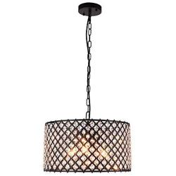 Lingkai Crystal Chandelier Pendant Light Fixture 3-Light Hanging Pendant Ceiling Lamp Caged Metal Drum Shade Black Finish