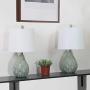 Maxax Table Lamps Ceramic Nightstand Lamps Set of 2 with White Shade Bedside Desk Lamps for Bedroom, Living Room, Office,Green Finish