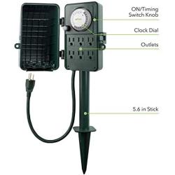 BN-LINK 24 Hour Mechanical Outdoor Multi Socket Timer, 6 Outlet Garden Power Stake