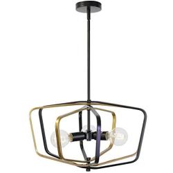 VINLUZ Industrial Vintage 3 Light Iron Metal Pendant Ceiling Light Fixtures Matte Black and Gold Kitchen Island Chandelier Hanging for Dining Room Entryway Hallway