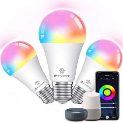 Smart WiFi LED Light Bulb Dimmable, HitLights UL Listed RGB Lightbulbs Work with APP Alexa Google Home, Color Changing Light Bulb for Bedroom, A19 E26 9.5W 60W Equivalent, 3 Pack (Multi-Colored)