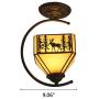 LITFAD Lodge Style Ceiling Lamp 110V-120V Deer Pattern Square Semi Flush Mount Ceiling Light with Wrought Iron Arm, Up Lighting LED Pendant Lighting for Dining Room Bedroom Corridor