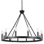 Wellmet 12-Light Black Wagon Wheel Chandelier Diam 38 inch, Farmhouse Industrial Country Style Large Round Pendant Light Fixture for Dining Room, Kitchen Island