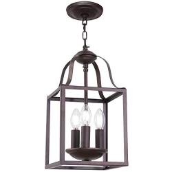 MELUCEE 3-Light Lantern Pendant Light Farmhouse Chandelier Bird Cage 8 Inches Oil Rubbed Bronze Light Fixtures Ceiling Hanging for Foyer Dining Room Entry Hallway, E12 Base