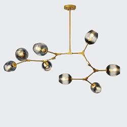 Modern Molecular Chandelier, E26 Nordic Bubble Ball Rotating Ceiling Light with Glass Lampshade, Pendant Lighting Rod Fixtures for Living Dining Room Bedroom Bar(Gold2, 8 Lights)