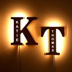 Personalized Decor LED Letter Lights, Custom Wooden Engraved Name Wall Light, 26 Alphabet Light Up Letters Sign for Night Light Wedding Birthday Party Christmas Lamp Home Bar Decoration