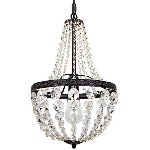 Modern French Crystal Chandelier Farmhouse Pendant Lighting Rustic Ceiling Light Fixture for Dining Room Living Room Bathroom Bedroom Foyer