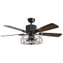 7PMBEANE Industrial Ceiling Fan with Light Vintage Cage Pendant Light with 5 Wooden Blades Remote Control for Dining Room 52 Inch