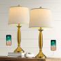 Oneach USB Table Lamp Modern Table Lamps Set of 2 for Living Room with USB Charging Port Bedside Lamp Fabric Drum Shade Accent Lamp Light for Bedroom Gold