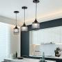 TFCFL 3 Pack Pendant Light Fixture, Industrial Crystal Ceiling Hanging Lighting Adjustable for Dining Room Living Room Kitchen Island (Black)
