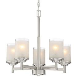 Kira Home Windsor 18.5'' Modern/Contemporary 5-Light Chandelier + Frosted White Linen Glass Shades, Brushed Nickel Finish