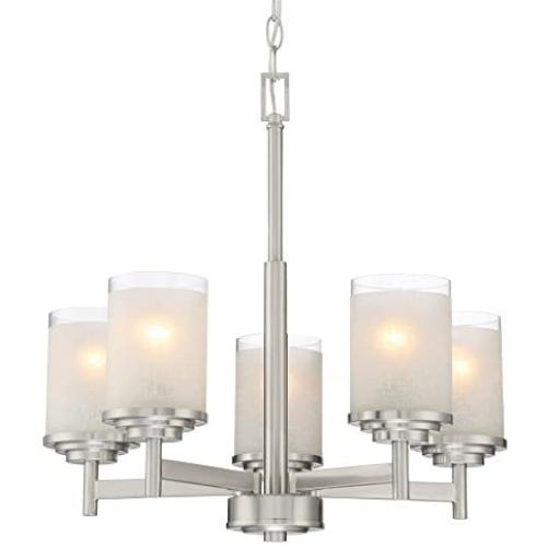 Kira Home Windsor 18.5'' Modern/Contemporary 5-Light Chandelier + Frosted White Linen Glass Shades, Brushed Nickel Finish