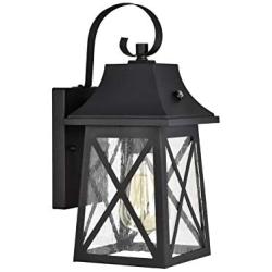 FLALINKO Outdoor Dusk to Dawn Wall Lantern - Farmhouse 14'' Outdoor Wall Light for Barn, Patio, Porch, Doorway, Entryway, Walkway, Matte Black Finish with Clear Seedy Glass (Black, Single Pack)