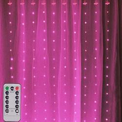 300LED Copper Wire Curtain Lights with Remote, 8 Modes DIY Pattern Flexible String Lights, Window and Wall Decorations for Garden, Room, Party (Pink)