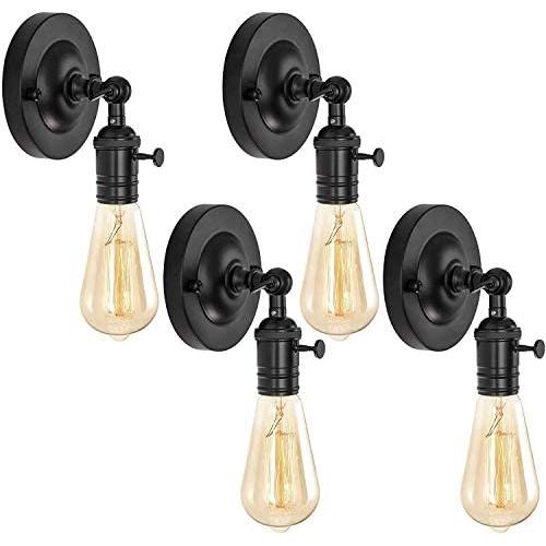 HAITRAL Industrial Wall Sconces 4 Pack- Farmhouse Wall Light Fixtures with Switch & Adjustable Head, Wall Lamps for Bedroom, Bathroom, Living Room, Kitchen, Corridor-Black