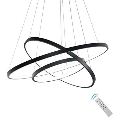 DERALAN Modern LED Chandelier Lighting Dimmable Ceiling Dining Room Chandeliers Contemporary Living Room Light Fixtures Hanging 3 Ring Foyer Bedroom Pendant Lights Cool White Black