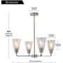 BONLICHT 4 Light Modern Chandelier Brushed Nickel Contemporary Kitchen Island Glass Pendant Light Classic Dining Room Lighting Fixtures Hanging Flush Mount Ceiling Light with Clear Glass Shade