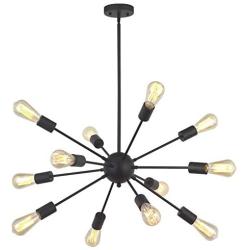 VINLUZ 12-Light Contemporary Sputnik Chandelier Black Mid Century Modern Ceiling Light Fixtures Hanging Rustic Industrial Pendant Lighting for Kitchen Dining Room Living Room