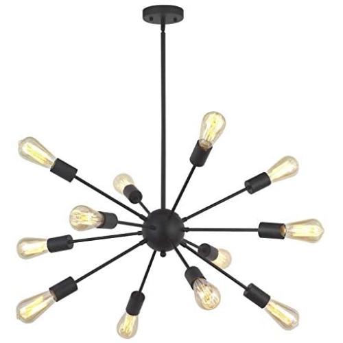 VINLUZ 12-Light Contemporary Sputnik Chandelier Black Mid Century Modern Ceiling Light Fixtures Hanging Rustic Industrial Pendant Lighting for Kitchen Dining Room Living Room VINLUZ 12-Light Contemporary Sputnik Chandelier Black Mid Century Modern Ceiling Light Fixtures Hanging Rustic Industrial Pendant Lighting for Kitchen Dining Room Living Room