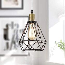 Farmhouse Plug in Pendant Light with On/Off Switch Wire Caged Hanging Pendant Lamp