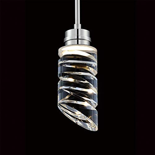 MOTINI 1-Light Crystal LED Pendant Light in Silver Polished Nickel Finish, Single Cylinder Hanging Pendant Lighting Fixture for Kitchen Island Bedroom Dining Room