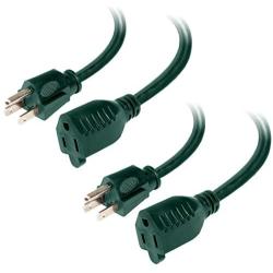 Pack of 2 Outdoor Extension Cords, 15 FT ea - 16/3 Durable Green 3 Prong Extension Cord Pack