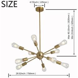 Sputnik Chandelier Lighting Adjustable 10 Light Brushed Brass Finish Modern Pendant Lighting Gold Vintage Modern Ceiling Lamp Fixture for Dining Room