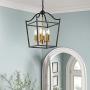 Riomasee 4 Lights Lantern Chandelier Black Farmhouse Chandelier Foyer Pendant Light fixtures for Entryway,Hallway,Dining,Living Room