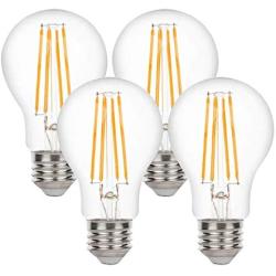 Yueximei A19 Dusk to Dawn Light Sensor LED Bulb, Filament Lamp, 6W 60W Equivalent, E26 5000K, 650 Lumens, Auto On/Off, Indoor Outdoor Lighting Lamp for Porch, Garage, 4 Pack