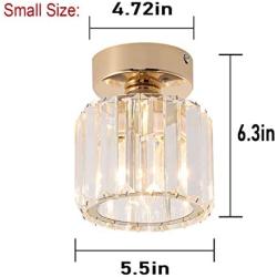 Jaycomey Crystal Ceiling Light,Mini Round Flush Mount Ceiling Light, Entryway Gold Pendant Light for Dining Room,Bedroom,Kitchen