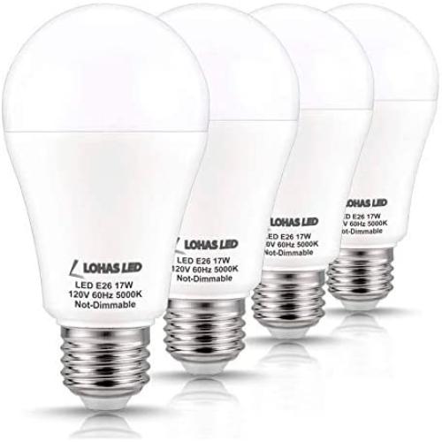 LOHAS A19 LED Bulb 150W Equivalent(UL Listed), 17 Watt Daylight White 5000K LED, 1600 Lumen Energy-Efficient Light Bulb, E26 Medium Base for Living Room, Kitchen, Bedroom, Non-Dimmable, 4 Pack