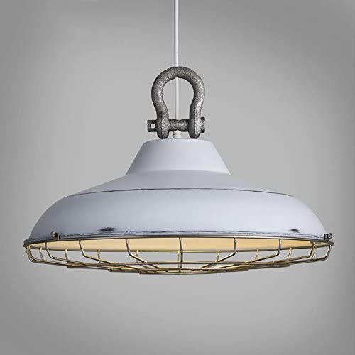 SUSUO 18'' Wide Barn Pendant Light Fixtures Retro Rustic Warehouse Shade Hanging Ceiling Lighting with Wire Cage,White