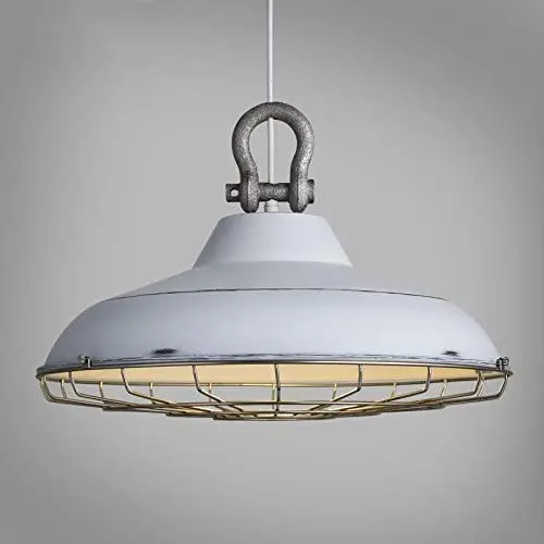 SUSUO 18'' Wide Barn Pendant Light Fixtures Retro Rustic Warehouse Shade Hanging Ceiling Lighting with Wire Cage,White SUSUO 18'' Wide Barn Pendant Light Fixtures Retro Rustic Warehouse Shade Hanging Ceiling Lighting with Wire Cage,White
