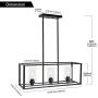 VINLUZ 3 Light Kitchen Island Pendant Lighting Black Contemporary Industrial Linear Chandelier with Clear Glass Shade for Dining Room Kitchen Island Living Room