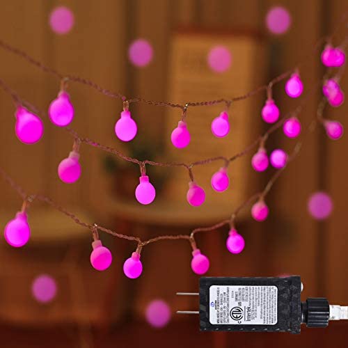 Globe String Lights for Bedroom, Christmas Fairy Lights Plug in, 43ft 100 LED 8-Mode Waterproof Twinkle Tapestry Lights Girl Stuff Indoor Room Decor, Outdoor for Patio, Garden, Pathway(Pink)