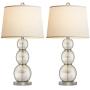 Oneach Modern Table Lamps Set of 2 for Living Room Bedside Lamp with Glass Triple Gourd White Drum Shade Bedroom 26.8'' Study Lamps Mercury Silver