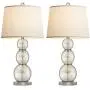 Oneach Modern Table Lamps Set of 2 for Living Room Bedside Lamp with Glass Triple Gourd White Drum Shade Bedroom 26.8'' Study Lamps Mercury Silver